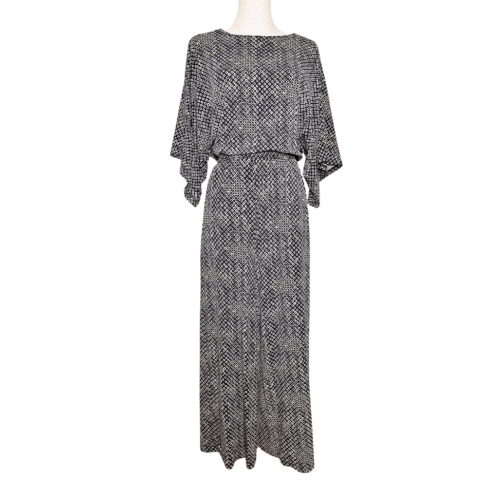 Garnet Hill Jumpsuit Prato Blue Beige Geometric Wide Leg Cropped Jersey XS
